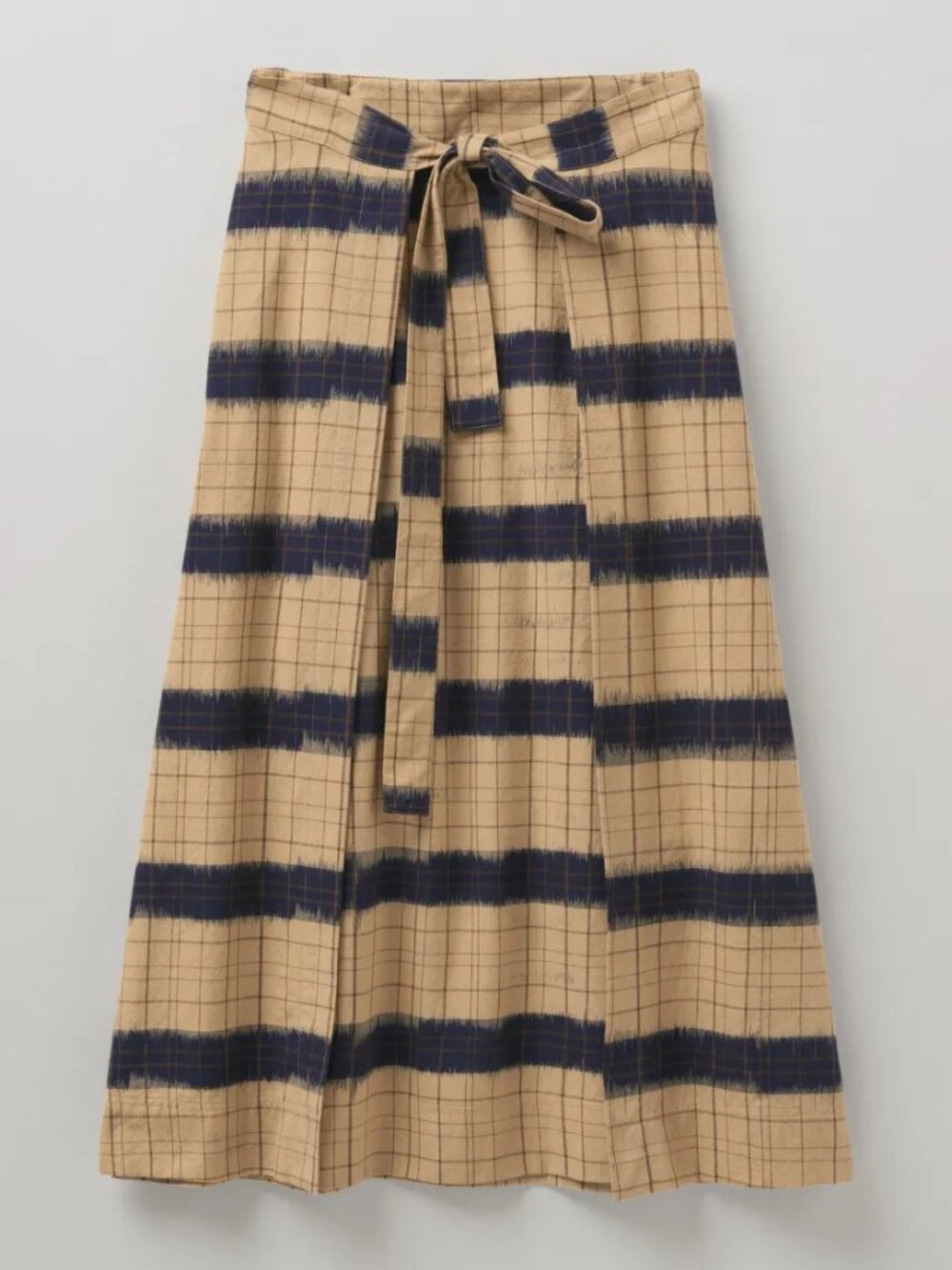 Tie-Waist Midi Skirt in Tan & Navy